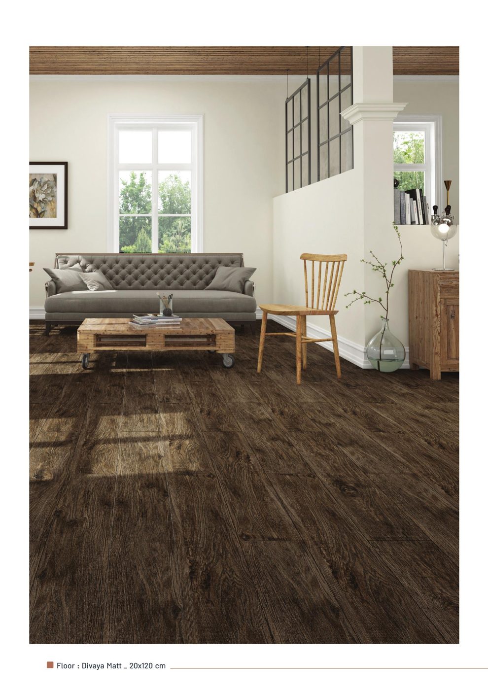 Divaya 20x120 wood-look floor tiles in a sitting room