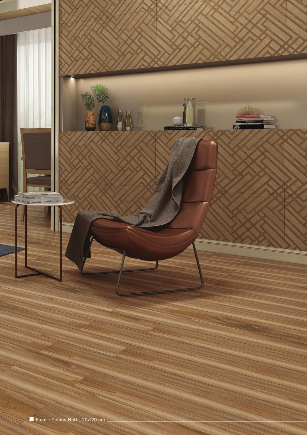 Genius 20x120 wood-look floor tiles in a living area