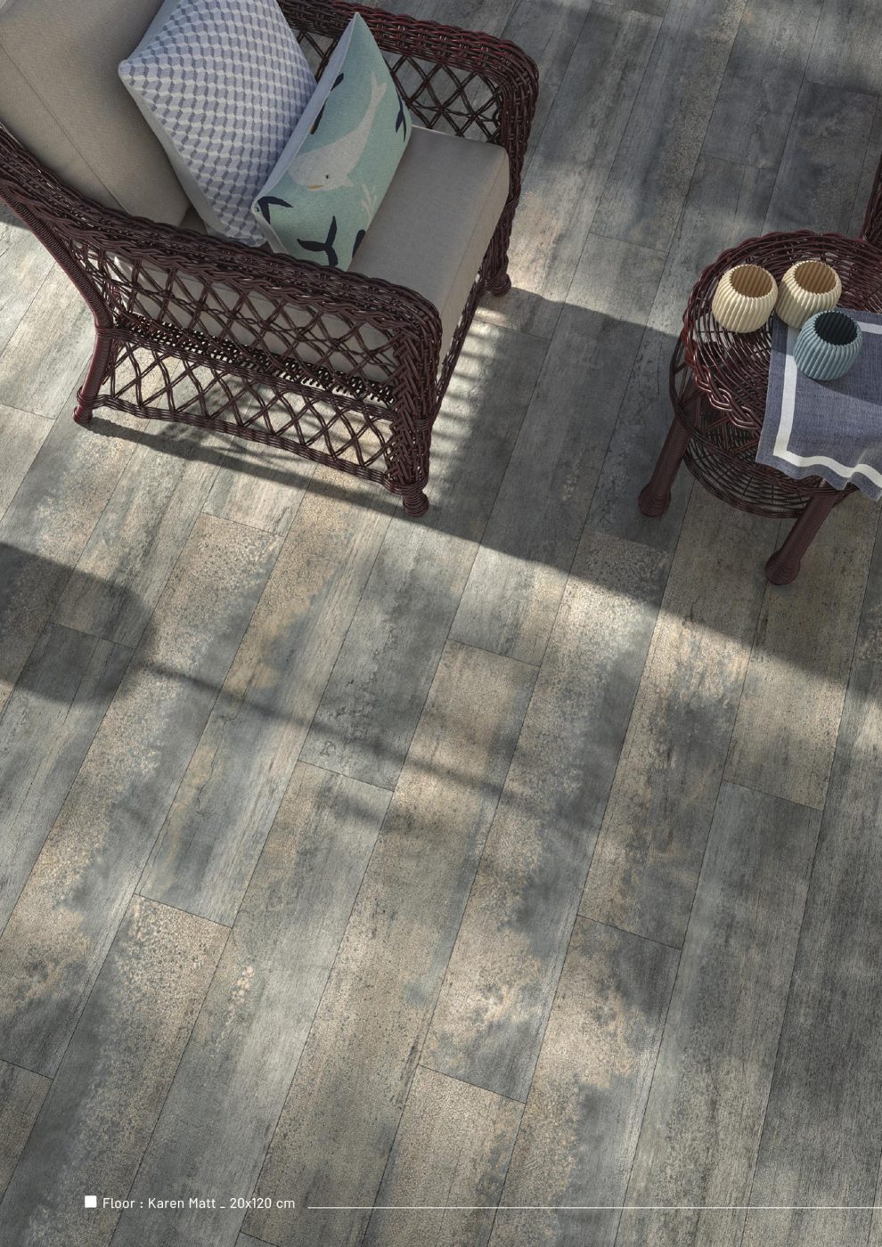 20x120 cm wood-look porcelain plank tiles