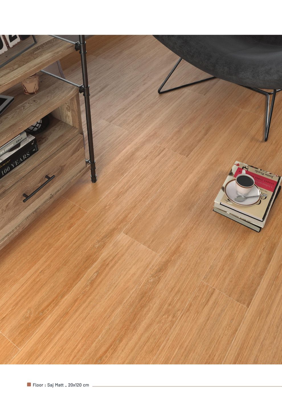 Saj 20x120 wood-look floor tiles in an interior